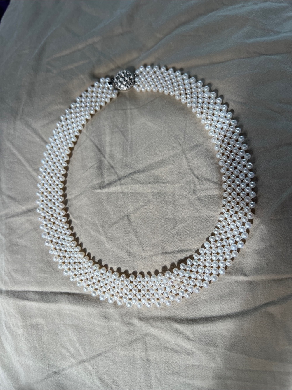 Vintage pearl bib collar necklace multi-strand woven design decorative clasp